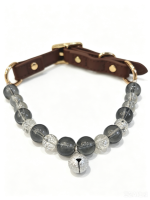Cold Mist Smoky Gradient Cracked Crystal Pet Collar With Silver Bell, Leather Adjustable Buckle Decorative Necklace For Small Medium Cats & Dogs